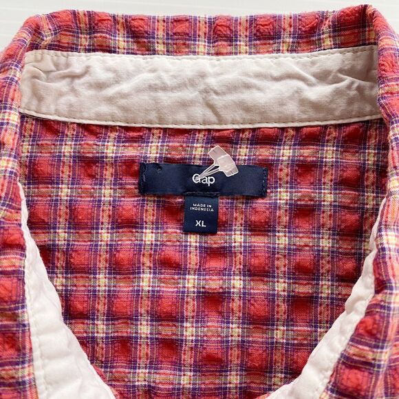 Gap Shirt Womens XL Red Snap Front Plaid Tab Sleeve Seer Sucker Stretch Cowgirl - Picture 4 of 7